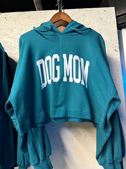 Dog Mom Cropped Hoodie/Blue